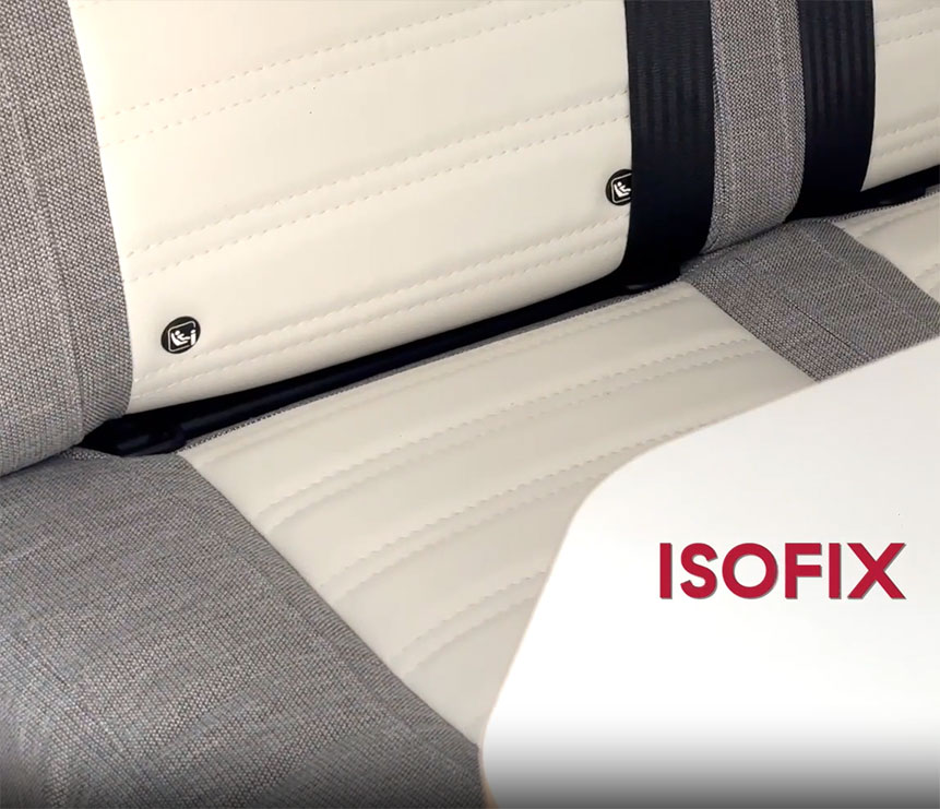 Siège avec système Isofix dans un fourgon aménagé Pilote. 